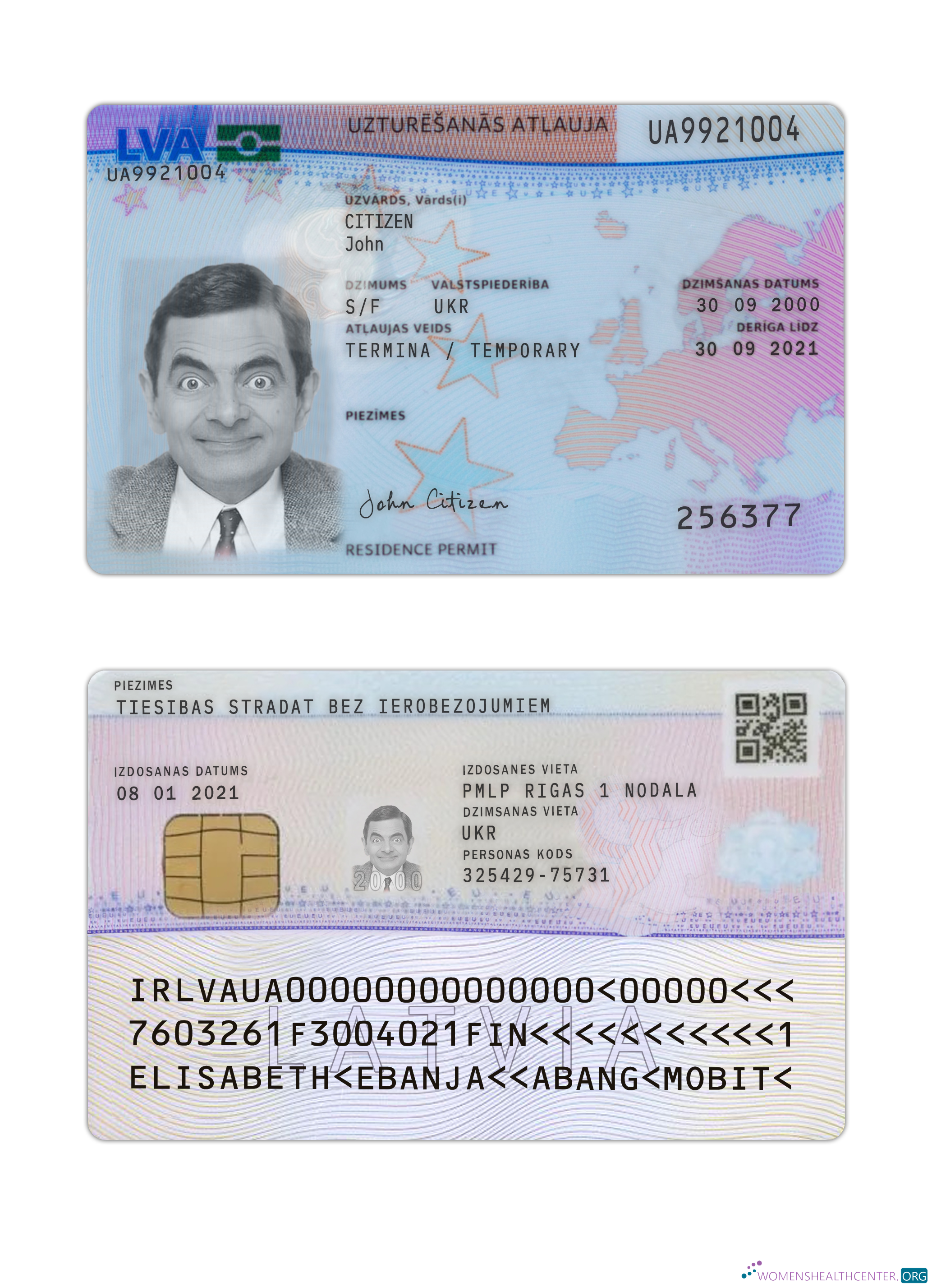 Download Latvia residence permit Photoshop template